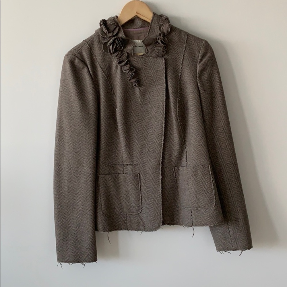 Banana Republic Wool Applique Herringbone Jacket